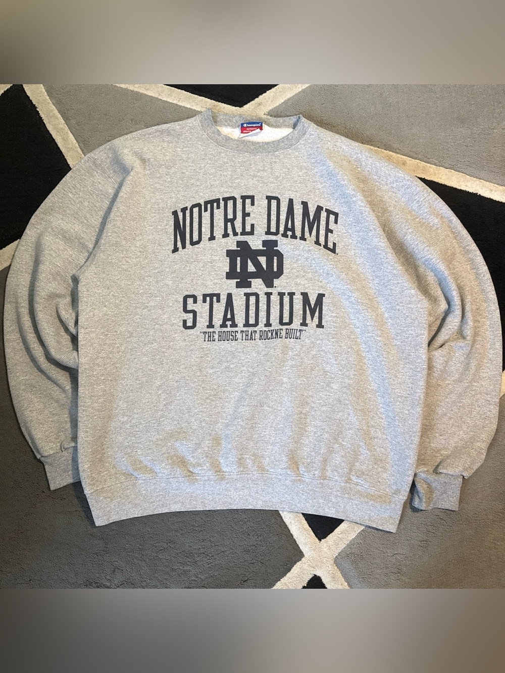Grey Notre Dame Stadium Champion crewneck sweatshirt